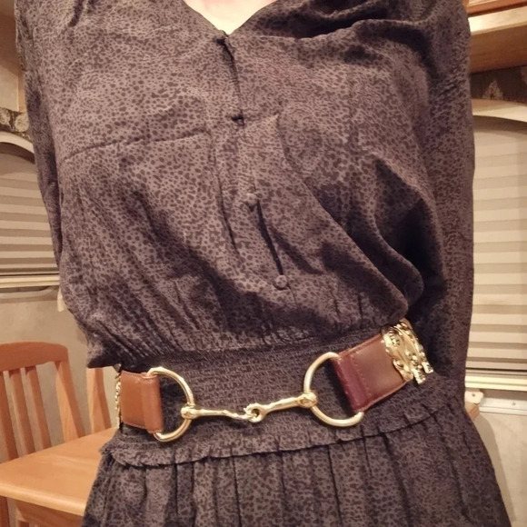 Kim Rogers Vintage Brown Leather Belt with Gold Toned Elephant Detail - Picture 4 of 6